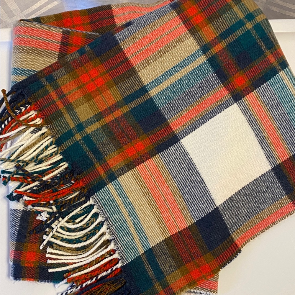 J. Crew Plaid Fringe Scarf Wrap Shawl